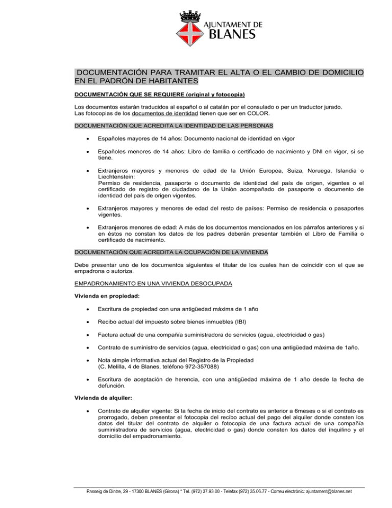 2. Documentación del Nuevo Domicilio