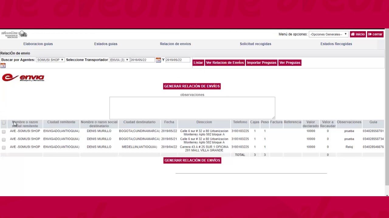 Consultando Envíos y Documentos TC2: Relación de Documentos por Envío
