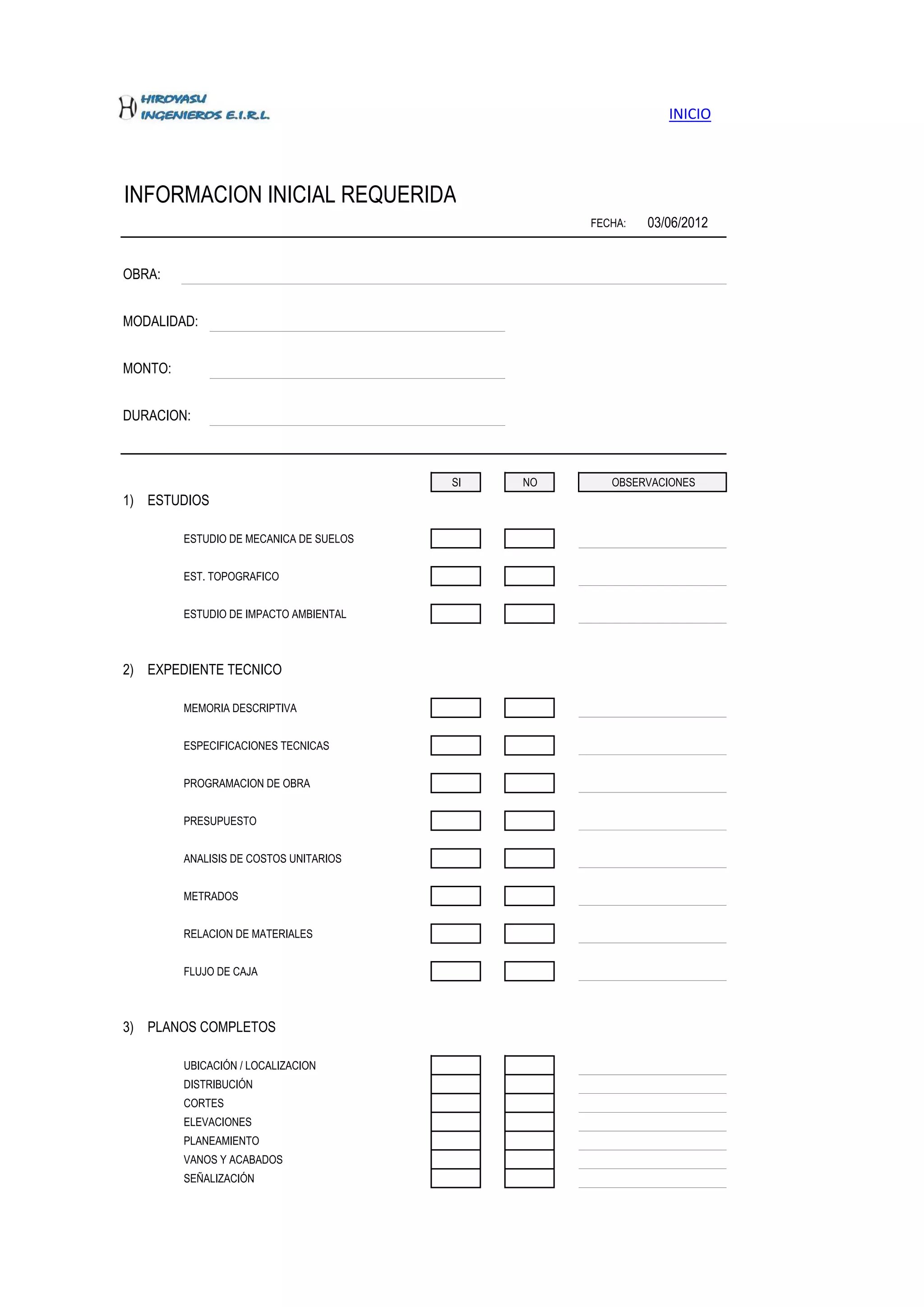 Información Requerida en cada Informe