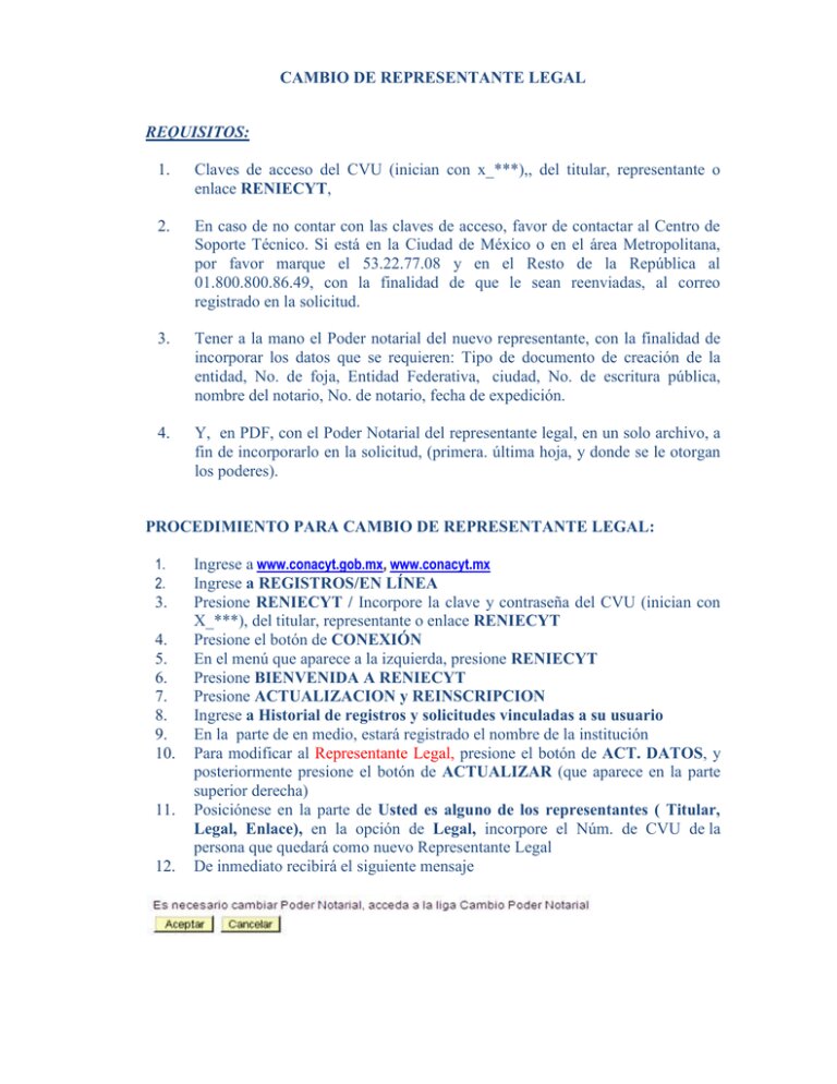 Modificación de Datos del Representante Legal de la Empresa