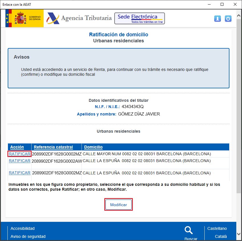 Proceso de validación y confirmación de la modificación del domicilio