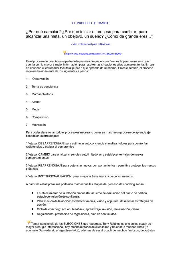¿Qué documentación es necesaria para el proceso de cambio?