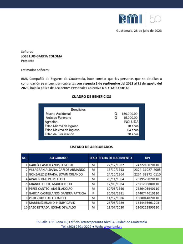 ¿Qué información debe contener el justificante de cambio de cobertura?